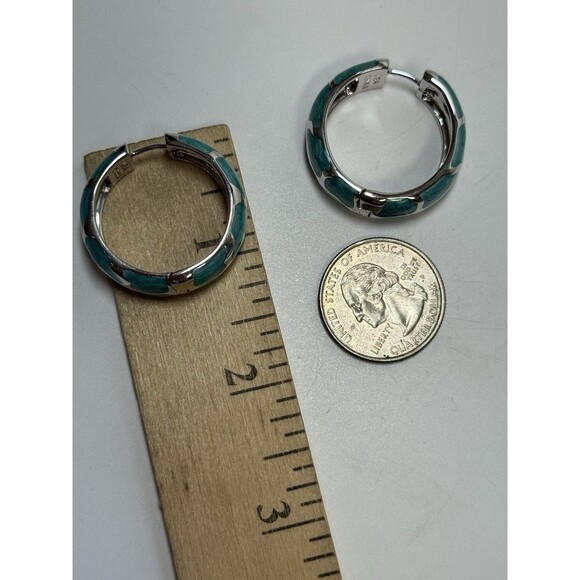 Lauren G Adams Hand Painted Silver And Turquoise Enamel Hoop Earrings New - Picture 5 of 7